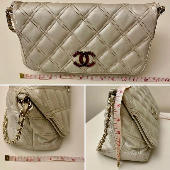 Vintage Chanel Quilted Leather Flap Bag - Light Grey - Picture 12 of 13